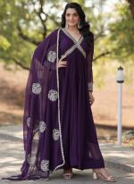 Faux Blooming Purple Party Wear Zari Work Readymade Gown With Dupatta